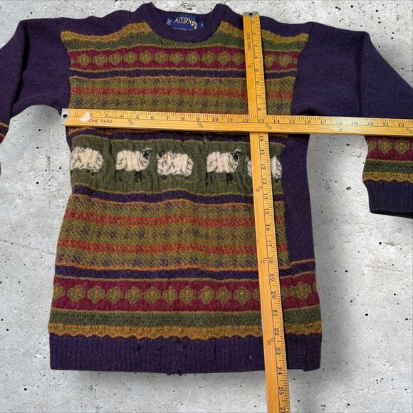 Vintage Acorn Pure Wool Sheep Sweater L Made in Great Britain Distressed Holes - Picture 12 of 14